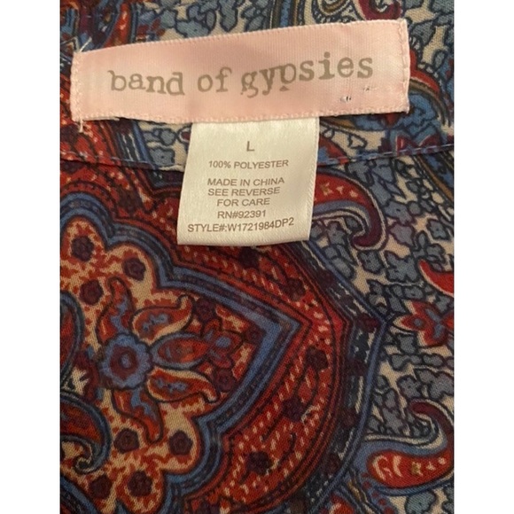 Band of Gypsies Button Front Blouse Top Roll Tab Long Sleeve Sheer Boho Paisley - Picture 3 of 4